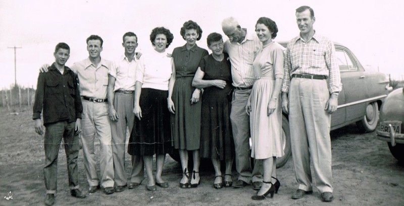 Grandma and Grandpa, with just a few of their 14 children. That's my dad, third from the left.